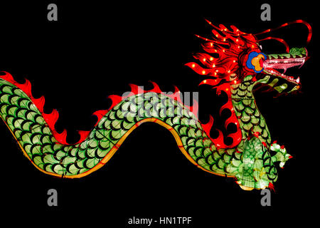 Chinese New Year Decoration--Closeup  of colorful dragon on back background(soft blur) Stock Photo