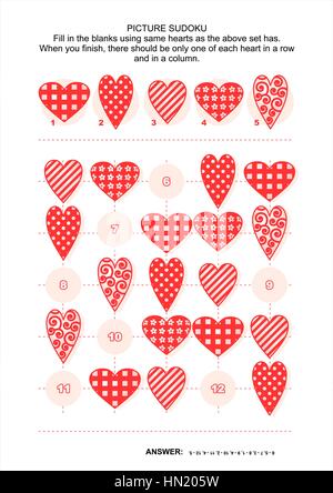 Picture sudoku puzzle with hearts. Vector and high res JPEG. Stock Vector