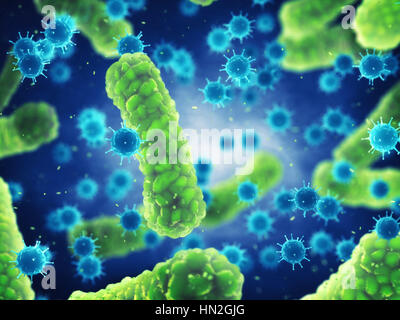 Pathogenic bacteria and viruses , Microscopic germs that cause infectious diseases , Viral and bacterial infection Stock Photo