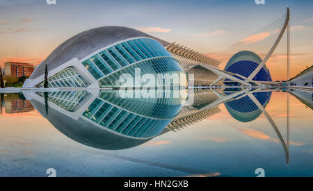 The City of Arts and Sciences is an entertainment-based cultural and architectural complex in the city of Valencia,designed by architect S. Calatrava Stock Photo