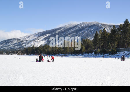 South Lake Tahoe, California, USA, 10 January 2016. Unidentified crowd  enjoying the frozen waters of lake tahoe in the winter. Stock Photo