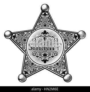 Sheriff star badge in a vintage western etched engraved style Stock Photo