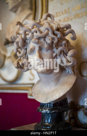 Rome. Italy. Marble bust sculpture of the Greek mythological Gorgon Medusa, by Gian Lorenzo Bernini (1598-1680), ca. 1644-1648. Capitoline Museum. Stock Photo