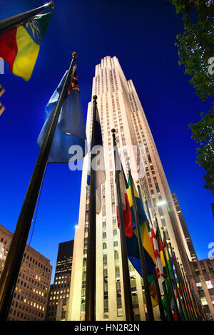 New York, USA - October 13, 2012: GE Building at Rockefeller Center at night 13 october 2012, New York. The 70 story building is 10th largest in the c Stock Photo