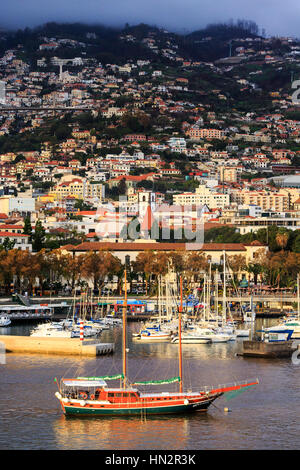 Funchal harbour and city view from the sea, Madeira Stock Photo