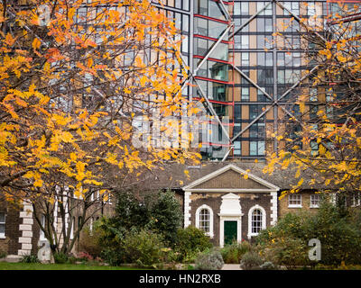 Hopton Gardens Almshouses in front of NEO Bankside, Southwark, London