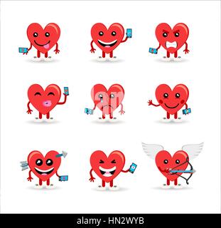 Happy valentines day set of social media emoji hearts. Mood concepts for online dating, love and more. EPS10 vector. Stock Vector