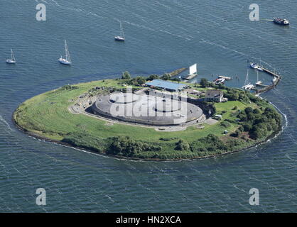 An aerial view of one of the Dutch Fortresses, (Pampus Island), built in the 19th Century to protect their cities Stock Photo