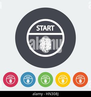 Start-stop button is protected by fingerprint. Single flat icon on the circle. Vector illustration. Stock Vector