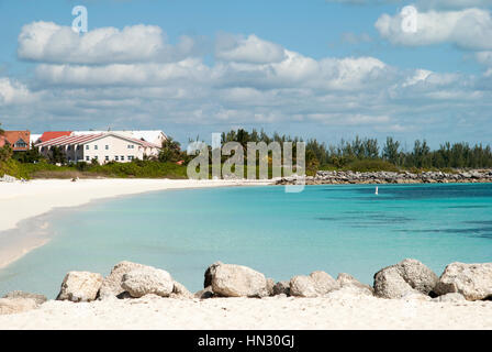 The empty Lucaya beach in Freeport town on Grand Bahama Island. Stock Photo