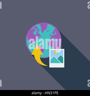 Upload photo icon. Flat vector related icon with long shadow for web and mobile applications. It can be used as - logo, pictogram, icon, infographic e Stock Vector