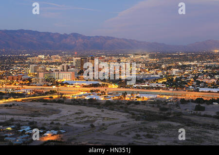 The Tucson, Arizona skyline at twilight Stock Photo