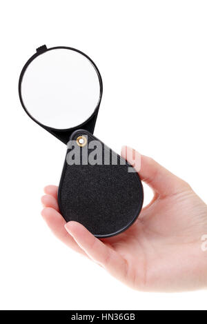 black folding magnifier loupe isolated on white Stock Photo - Alamy
