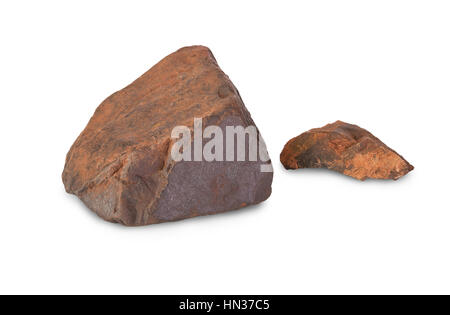 Two pieces of iron ore isolated on white background Stock Photo