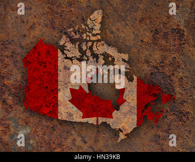 Map and flag of Canada on rusty metal Stock Photo
