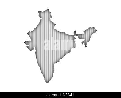 Map of India on corrugated iron Stock Photo