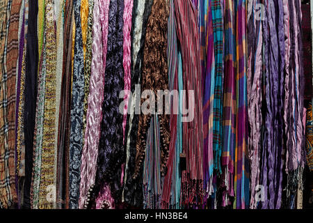 Colorful shawls and scarves in the market Stock Photo