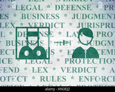 Law concept: Painted green Criminal Freed icon on Digital Data Paper background with  Tag Cloud Stock Photo