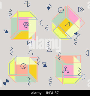 Geometric abstract seamless pattern. Simple motif background. Colorful decoration design. Trendy memphis style illustration Stock Photo