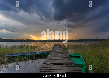 Sunset on Lake Wigry, Poland Stock Photo