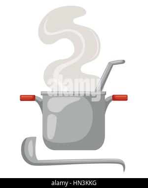 Cartoon saucepan on a white background. Kitchen utensils soup Stock Vector