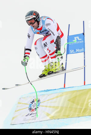 St. Moritz, Germany. 08th Feb, 2017. Vincent Kirchmayr from Austria in action during the men's Super-G competition at the Alpine Skiing World Cup in St. Moritz, Germany, 08 February 2017. Photo: Michael Kappeler/dpa/Alamy Live News Stock Photo