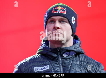 St. Moritz, Germany. 08th Feb, 2017. Alexis Pinturault of France ranked 6th at the Super G men's event at the Alpine Skiing World Cup in St. Moritz, Germany, 08 February 2017. Photo: Michael Kappeler/dpa/Alamy Live News Stock Photo
