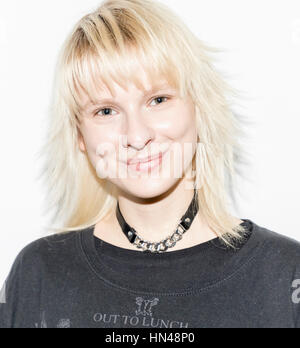 New York, USA. 8th Feb, 2017. A model posing on backstage for PH5 FW17 collection Presentation during New York Fashion Week at Bortolami Gallery, Manhattan Credit: Sam Aronov/Alamy Live News Stock Photo