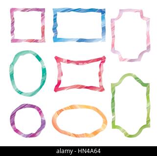 Vector doodle frames. Set of watercolor sketch geometric form frames. Stylish multicolor border decor collection Stock Vector
