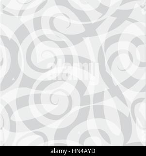 Abstract ornamental spiral seamless grey and white line pattern. Stylish fabric ornament 1960s style geometric background Stock Vector