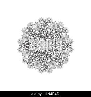 Floral mandala decor. Geometric flower isolated outline openwork pattern. Oriental asian design element Abstract ornamental floral mandala Stock Vector