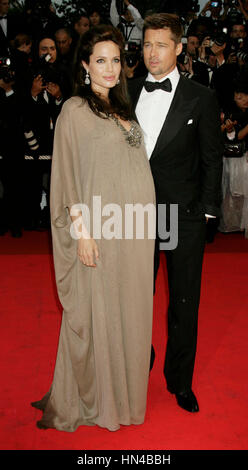 Angelina Jolie and Brad Pitt arrive at the premiere for the 'The Exchange' at Palais des Festivals during the 61st International Cannes Film Festival on May 20, 2008 in Cannes, France. Photo by Francis Specker Stock Photo