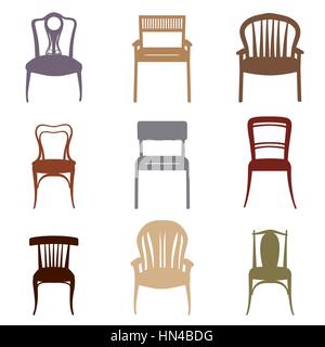 Chairs and Armchairs Silhouette Set. Modern and Ancient Furniture collection for home, office, restraunt, cafe Stock Vector