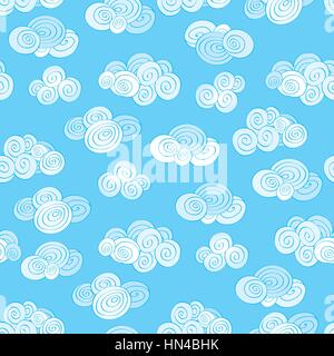 Abstract swir shapes geometgrical tild pattern in chinese style. Cloud pattern. Cloudy sky seamless backround Stock Vector