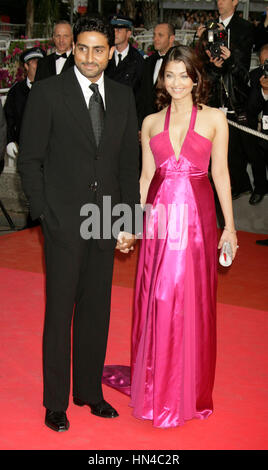 Abhishek Bachchan and Aishwarya Rai arrives at the premiere for the film 'Vicky Cristina Barcelona' at the Palais des Festivals during the 61st International Cannes Film Festival on May 17, 2008 in Cannes, France. Photo by Francis Specker Stock Photo