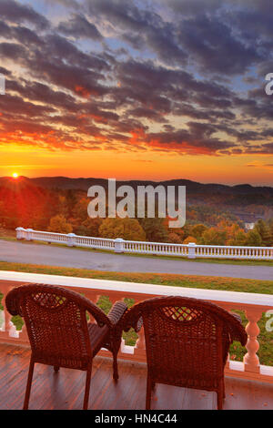 Sunrise, Moses Cone Mansion Porch, Moses Cone Memorial Park, Blue Ridge Parkway, North Carolina, USA Stock Photo