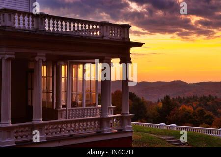 Sunrise, Moses Cone Mansion Porch, Moses Cone Memorial Park, Blue Ridge Parkway, North Carolina, USA Stock Photo