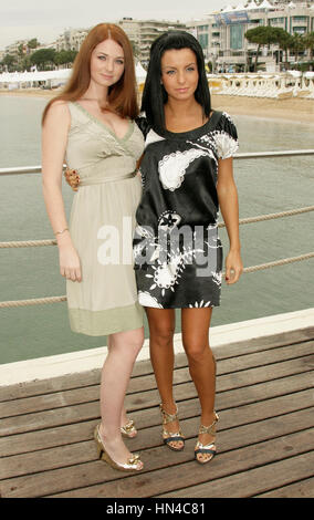 Julia Volkova (R) and Lena Katina of Russian pop group t.A.T.u attend the 'You and I' photocall at the Carlton beach pier during the 61st Cannes International Film Festival on May 16, 2008 in Cannes, France. Photo by Francis Specker Stock Photo
