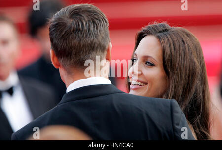 Brad Pitt and Angelina Jolie arrive for the premiere of 'Kung Fu Panda' at the Cannes Film Festival on May 15, 2008 in Cannes, France. Photo by Francis Specker Stock Photo