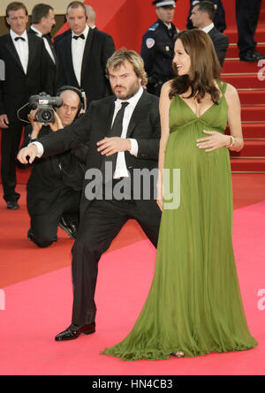 Angelina Jolie and Jack Black arrive at the premiere of 'Kung Fu Panda' at the Cannes Film Festival on May 15, 2008 in Cannes, France. Photo by Francis Specker Stock Photo