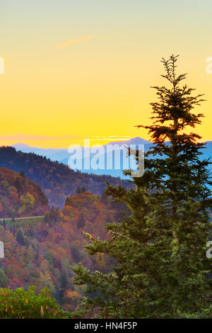 Sunrise, Looking East, Waterrock Knob, Blue Ridge Parkway, Sylva, North Carolina, USA Stock Photo