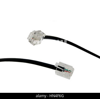 Black Phone Cables Connectors, Isolated Closeup, Large Detailed Macro Connector Jacks Stock Photo