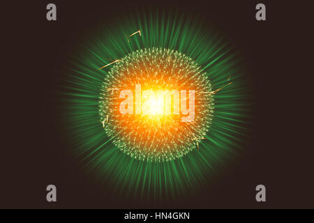 CG model structure form of Nucleus Atom Nuclear explode bomb emit x-ray radiation or light injection of magnetic fields and particles from the central Stock Photo