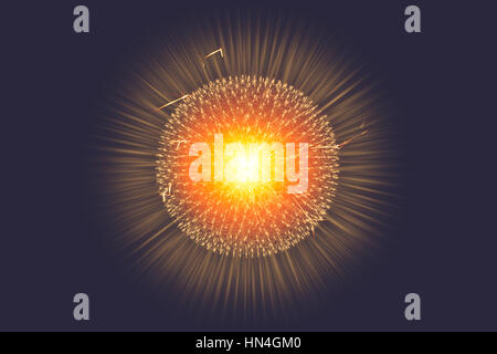 CG model structure form of Nucleus Atom Nuclear explode bomb emit x-ray radiation or light injection of magnetic fields and particles from the central Stock Photo