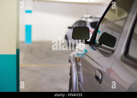 side window of pick up staying in parking Stock Photo