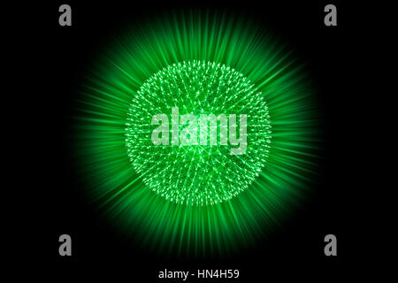 CG model structure form of Nucleus Atom Nuclear explode bomb emit x-ray radiation or light injection of magnetic fields and particles from the central Stock Photo