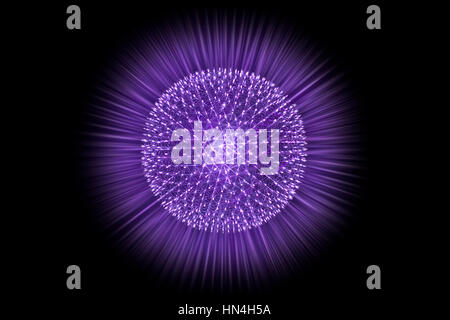 CG model structure form of Nucleus Atom Nuclear explode bomb emit x-ray radiation or light injection of magnetic fields and particles from the central Stock Photo