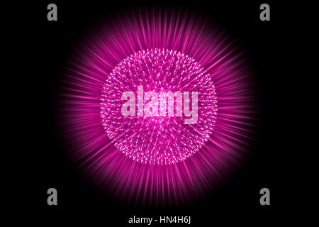 CG model structure form of Nucleus Atom Nuclear explode bomb emit x-ray radiation or light injection of magnetic fields and particles from the central Stock Photo