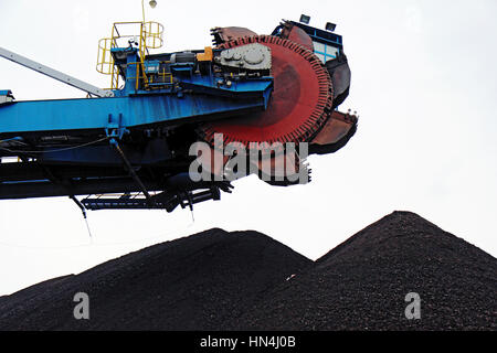 A giant bucket wheel excavator in brown coal mine Stock Photo