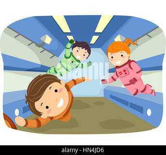 Stickman Illustration of Kids Playing in Zero Gravity Stock Photo